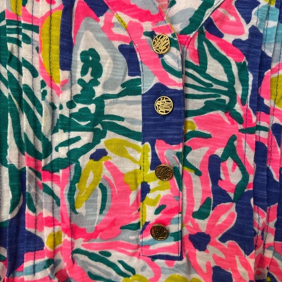 Lilly Pulitzer Amberly Swingy T Shirt Dress Iris Blue Casa Azul Floral Pintuck - Picture 6 of 6